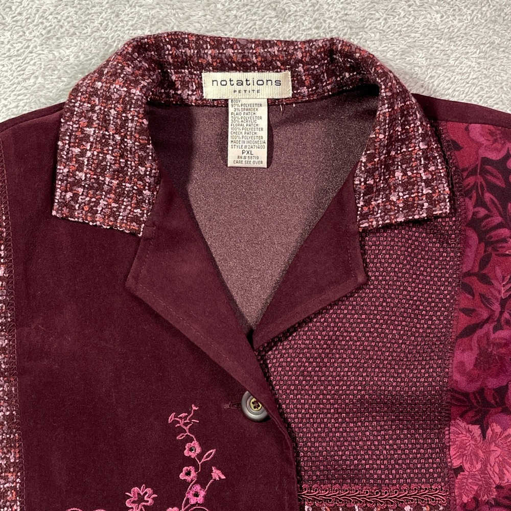 Notations Petite Women's Blazer Jacket PXL Red Floral Patchwork Button Down Coat